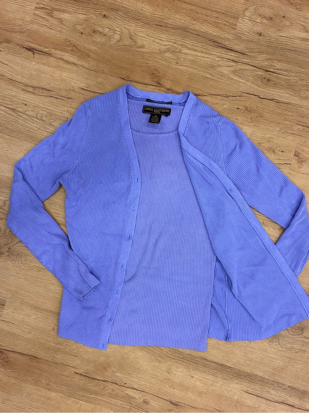 Jones New York Periwinkle Ribbed Cardigan and Shell Set